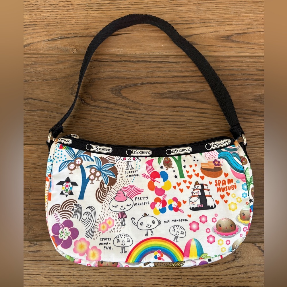 Lesportsac Onolicious Hawaii print handbag w/ rainbow, ocean, palm tree print